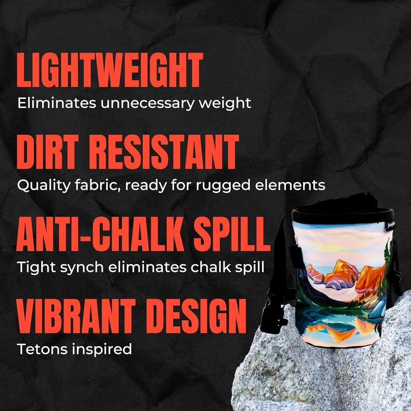 Gnarly Dood Rock Climbing Chalk Bag | for Outdoor, Gym, & Bouldering | Adjustable Waist Belt, Durable Drawstring Closure, & Zippered Pocket - Image 4